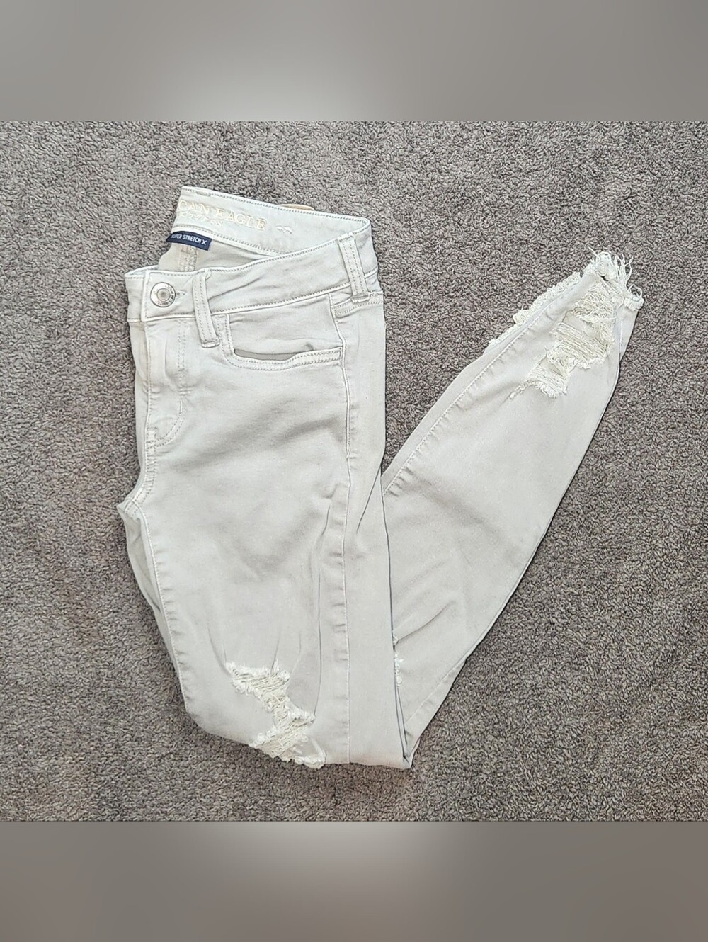 Light Grey Destroy American Eagle Outfitters Low Rise Jeggings